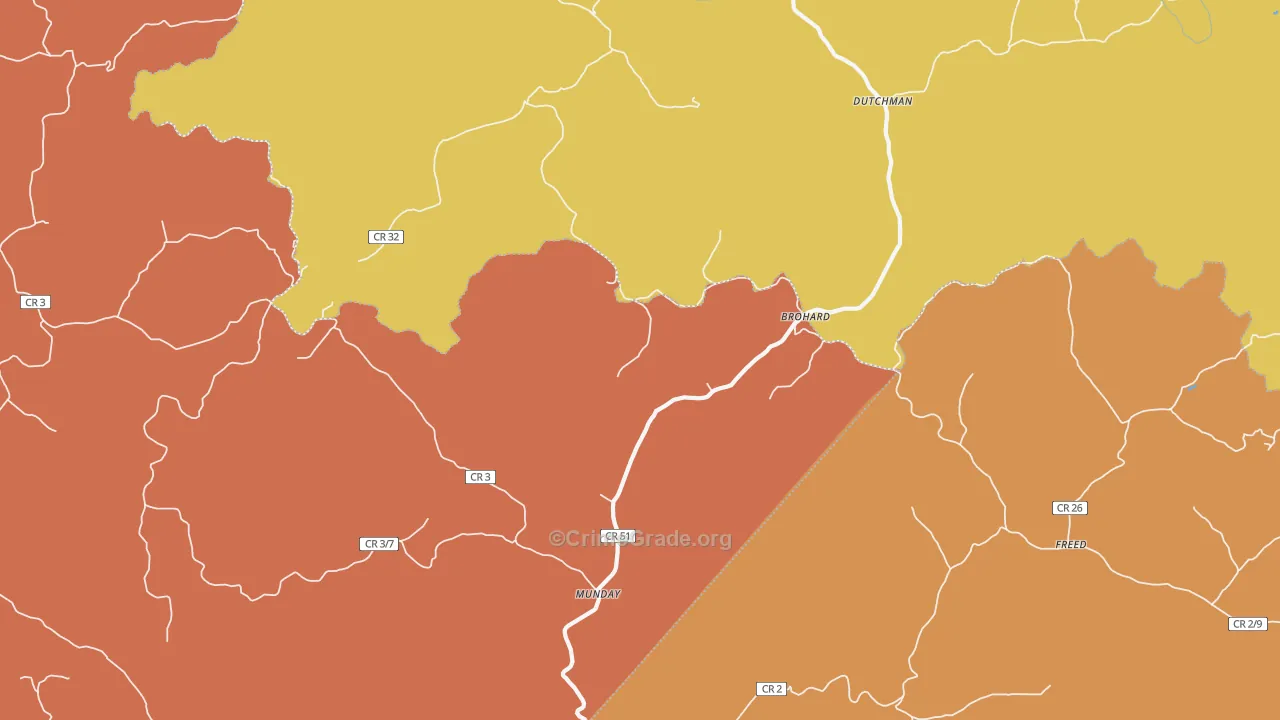 Brohard, WV Map of Robbery Rates