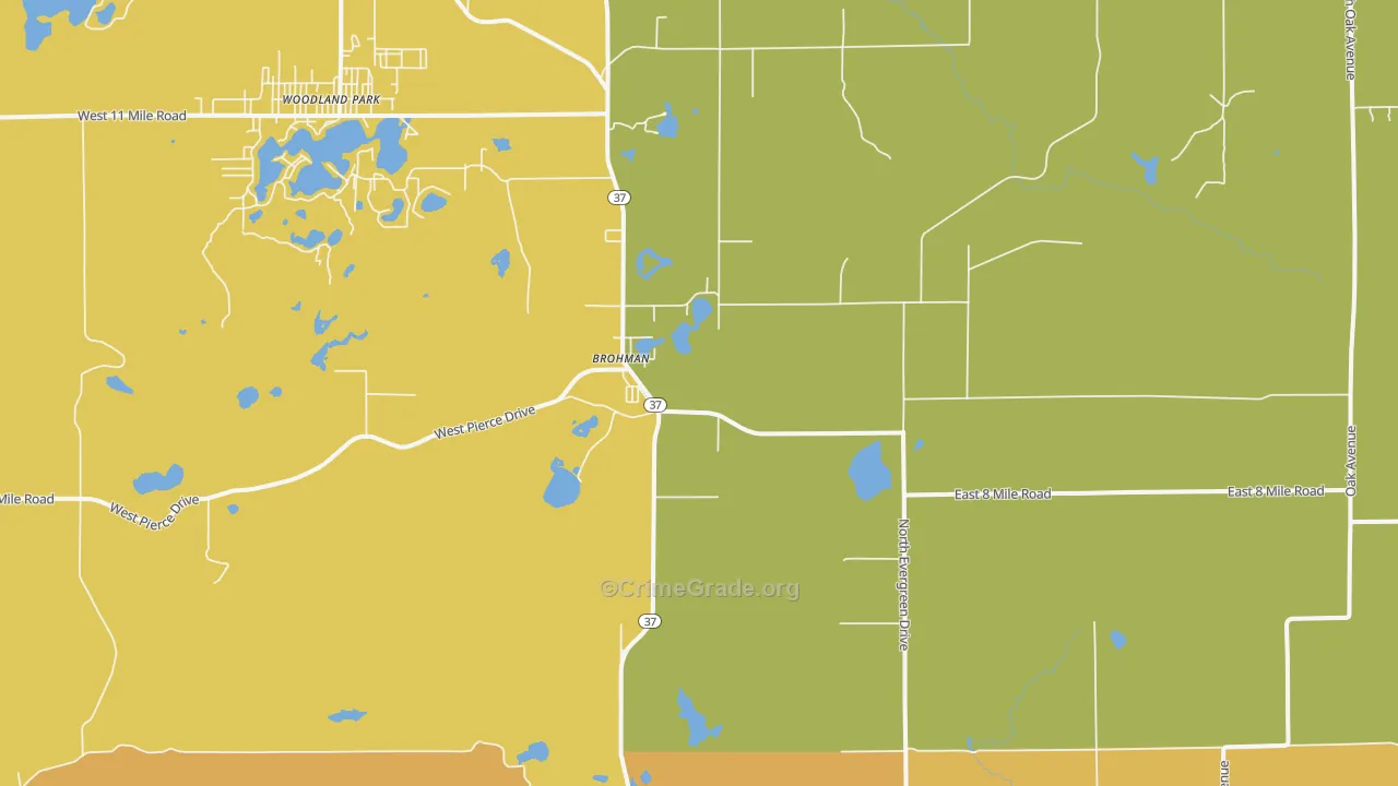 Brohman, MI Map of Robbery Rates