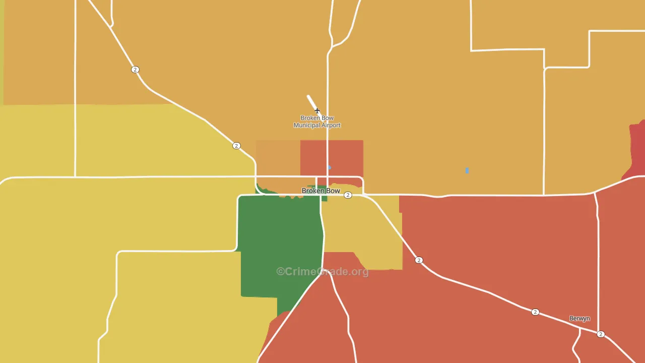Broken Bow, NE Map of Robbery Rates