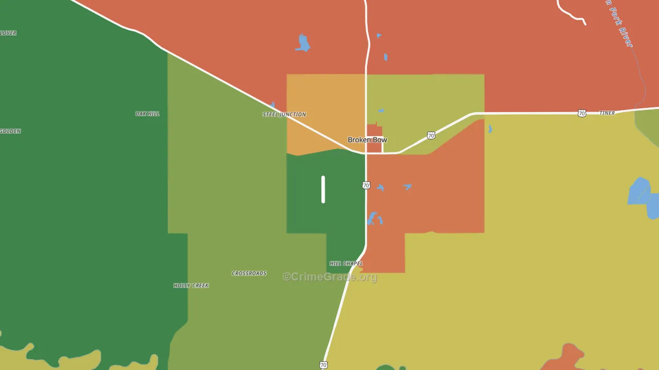 Broken Bow, OK Map of Robbery Rates