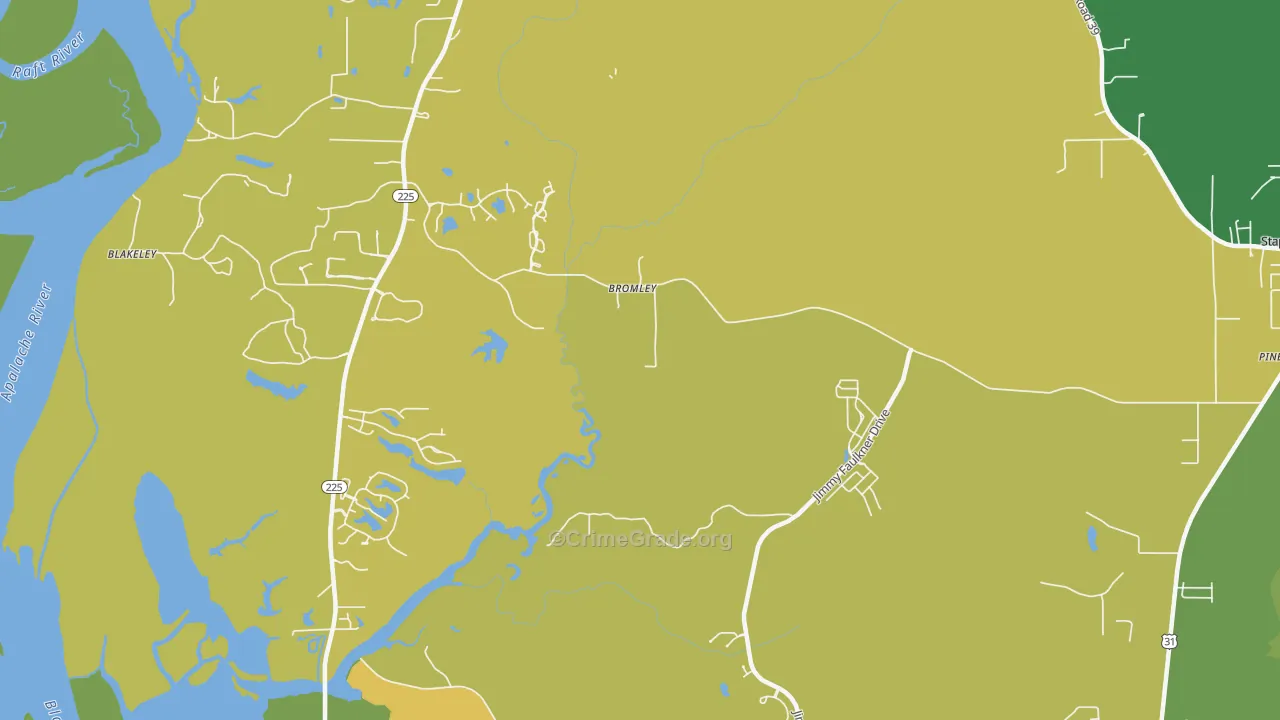Bromley, AL Map of Robbery Rates