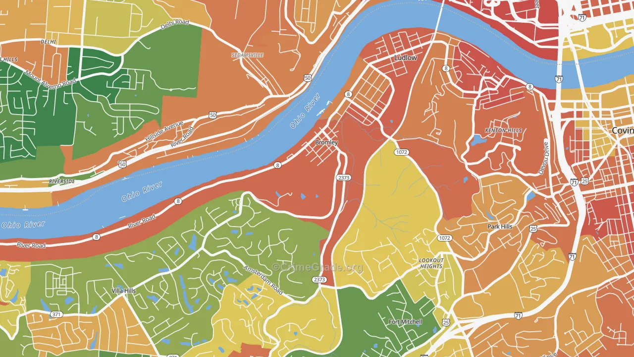 Bromley, KY Map of Robbery Rates