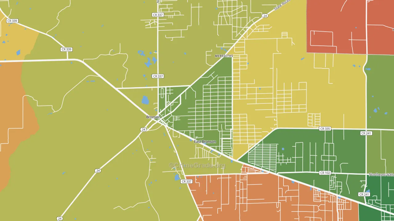 Bronson, FL Map of Robbery Rates