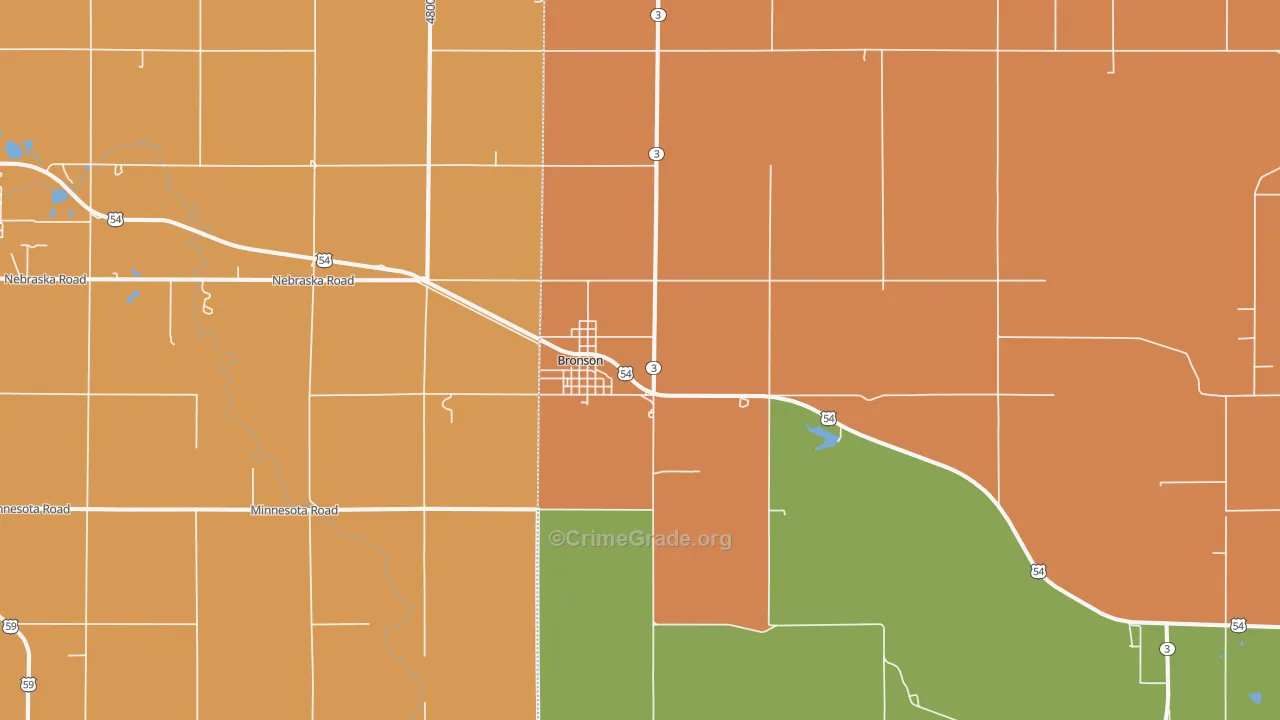 Bronson, KS Map of Robbery Rates