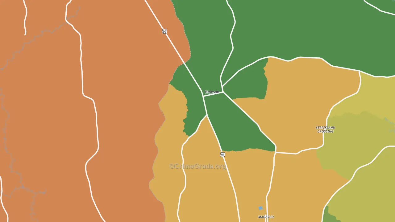Bronson, TX Map of Robbery Rates