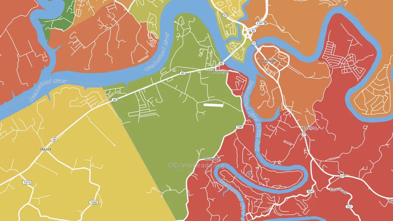 Bronston, KY Map of Robbery Rates