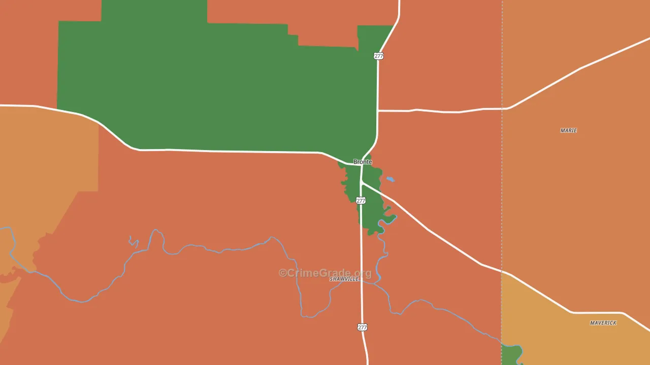 Bronte, TX Map of Robbery Rates