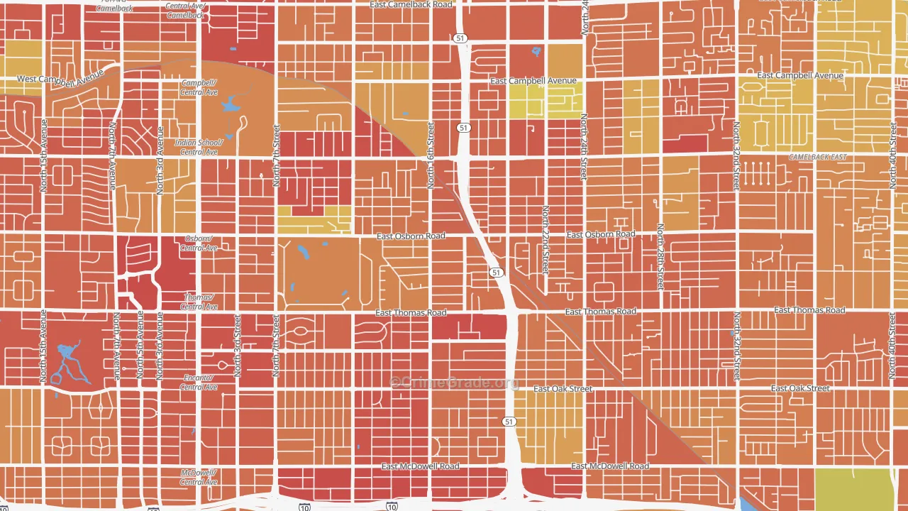 Bronze Boot, Phoenix, AZ Map of Robbery Rates