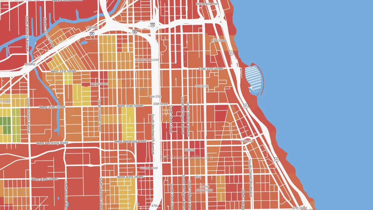 Bronzeville, Chicago, IL Map of Robbery Rates