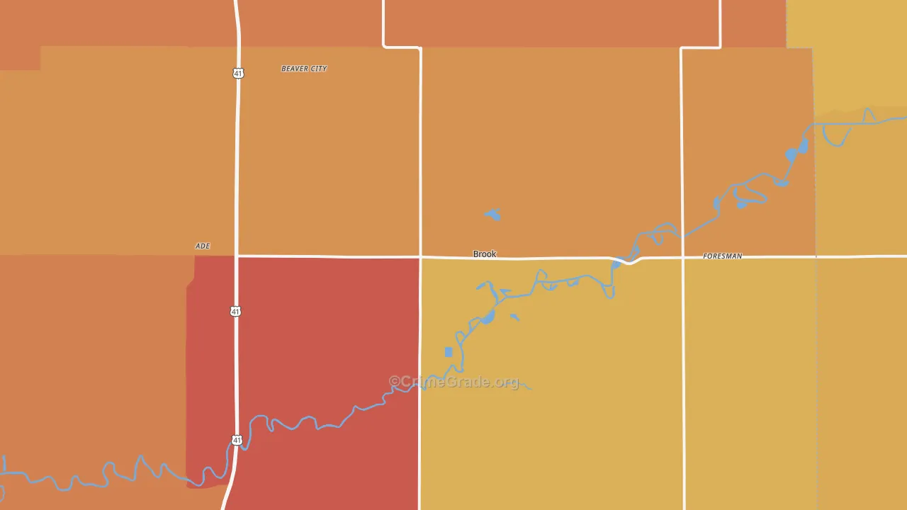 Brook, IN Map of Robbery Rates