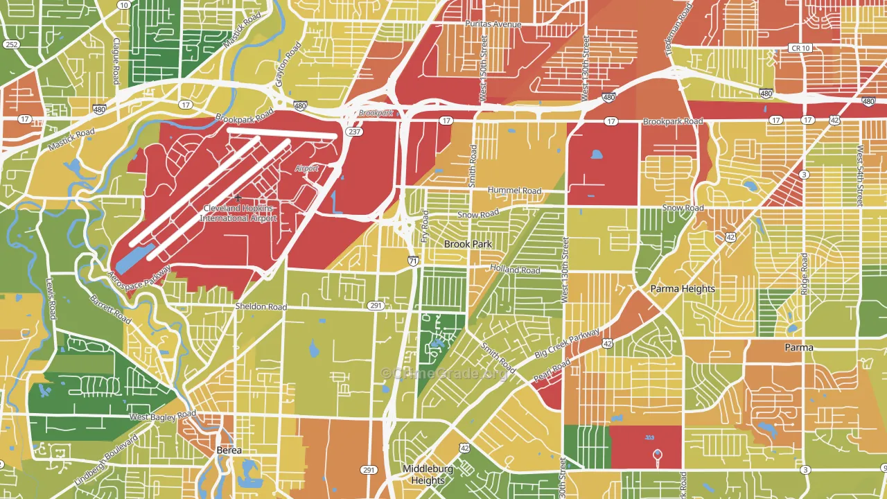 Brook Park, OH Map of Robbery Rates