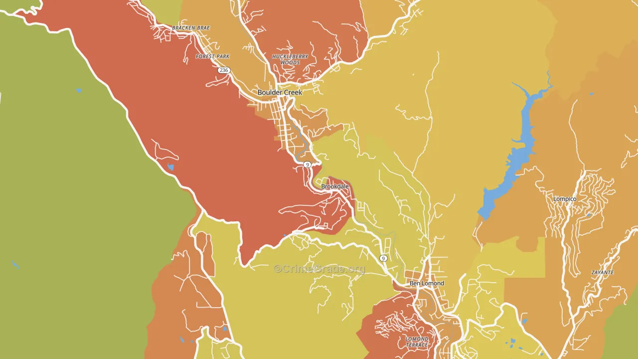 Brookdale, CA Map of Robbery Rates