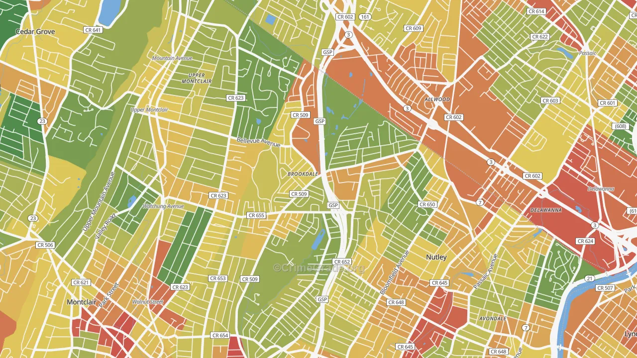 Brookdale, NJ Map of Robbery Rates