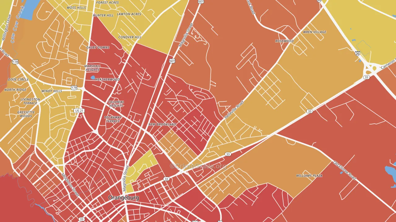 Brookdale, SC Map of Robbery Rates