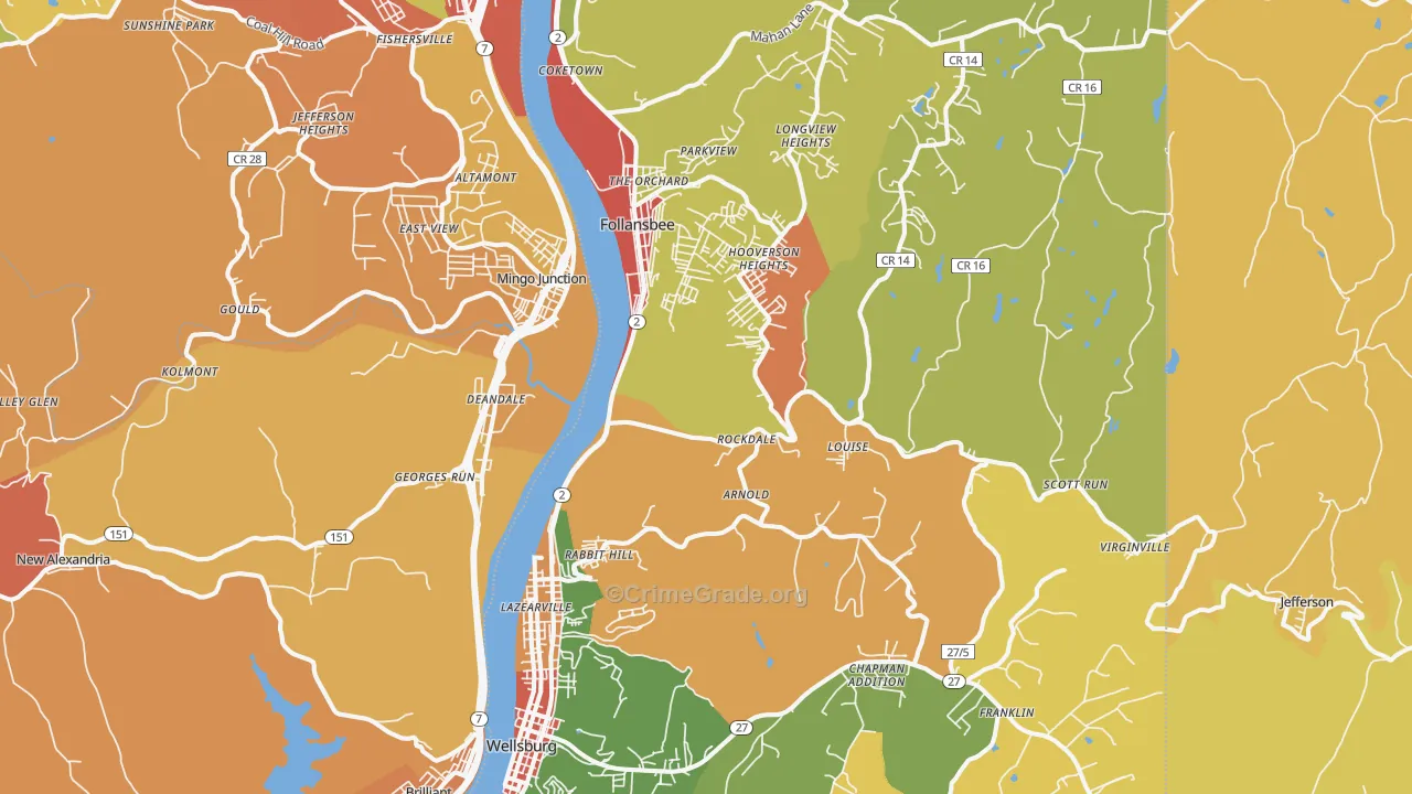 Brooke County, WV Map of Robbery Rates