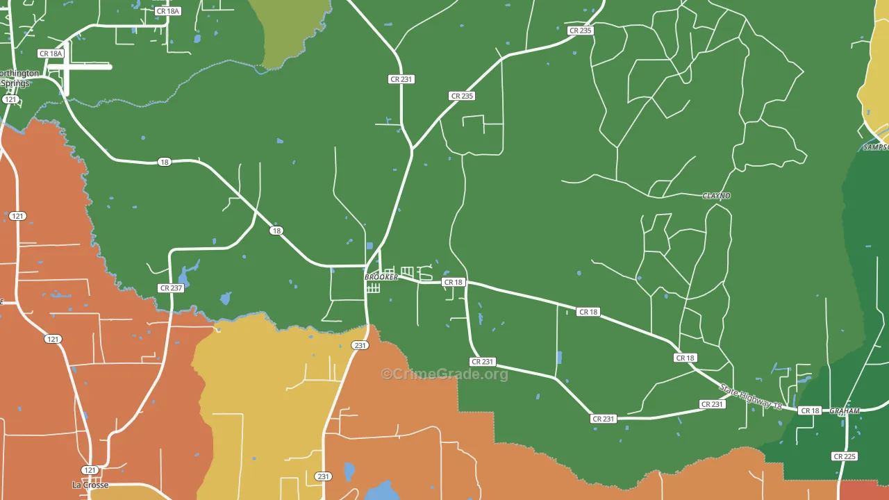 Brooker, FL Map of Robbery Rates