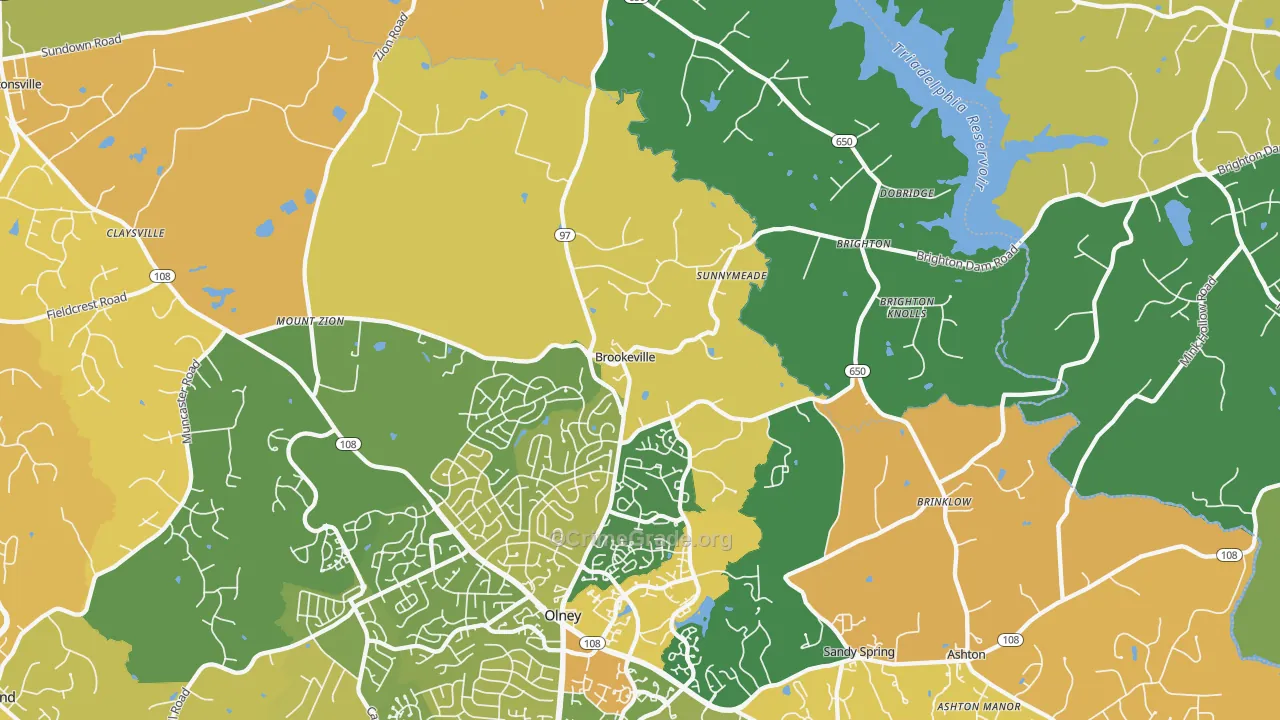 Brookeville, MD Map of Robbery Rates