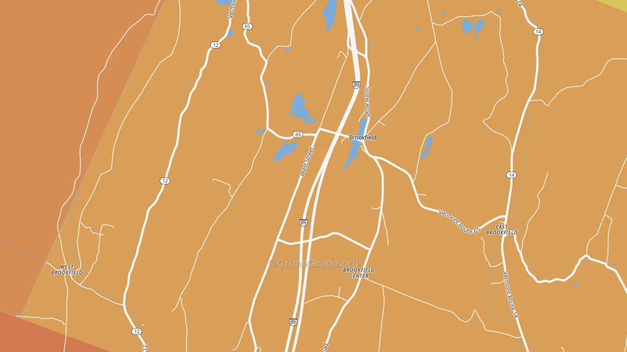Brookfield Center, VT Map of Robbery Rates