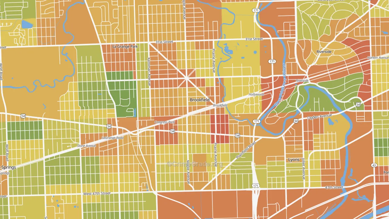Brookfield, IL Map of Robbery Rates
