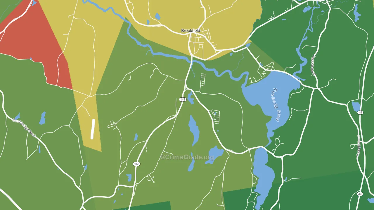 Brookfield, MA Map of Robbery Rates