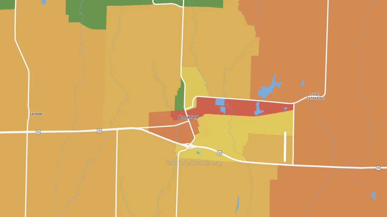 Brookfield, MO Map of Robbery Rates