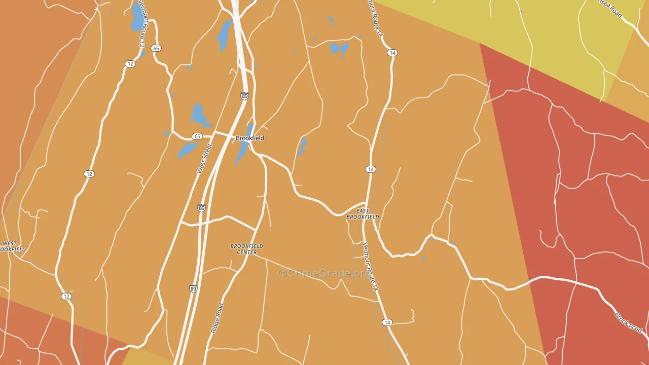 Brookfield, VT Map of Robbery Rates