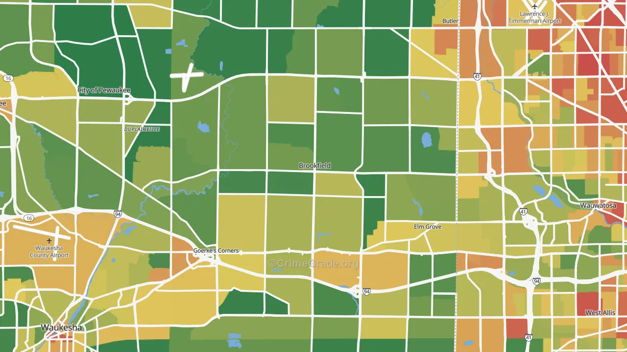 Brookfield, WI Map of Robbery Rates