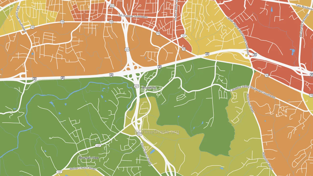 Brookford, NC Map of Robbery Rates