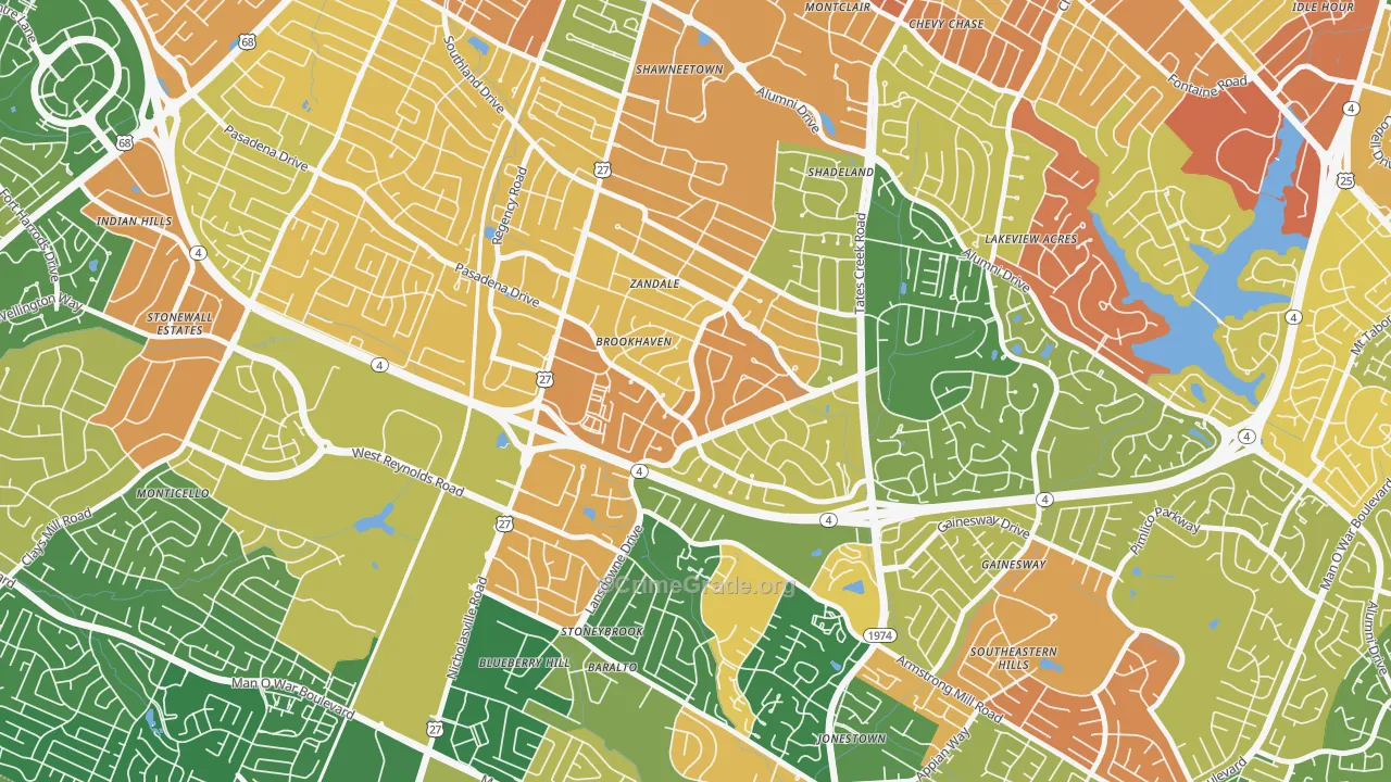 Brookhaven-Lansdowne, Lexington, KY Map of Robbery Rates