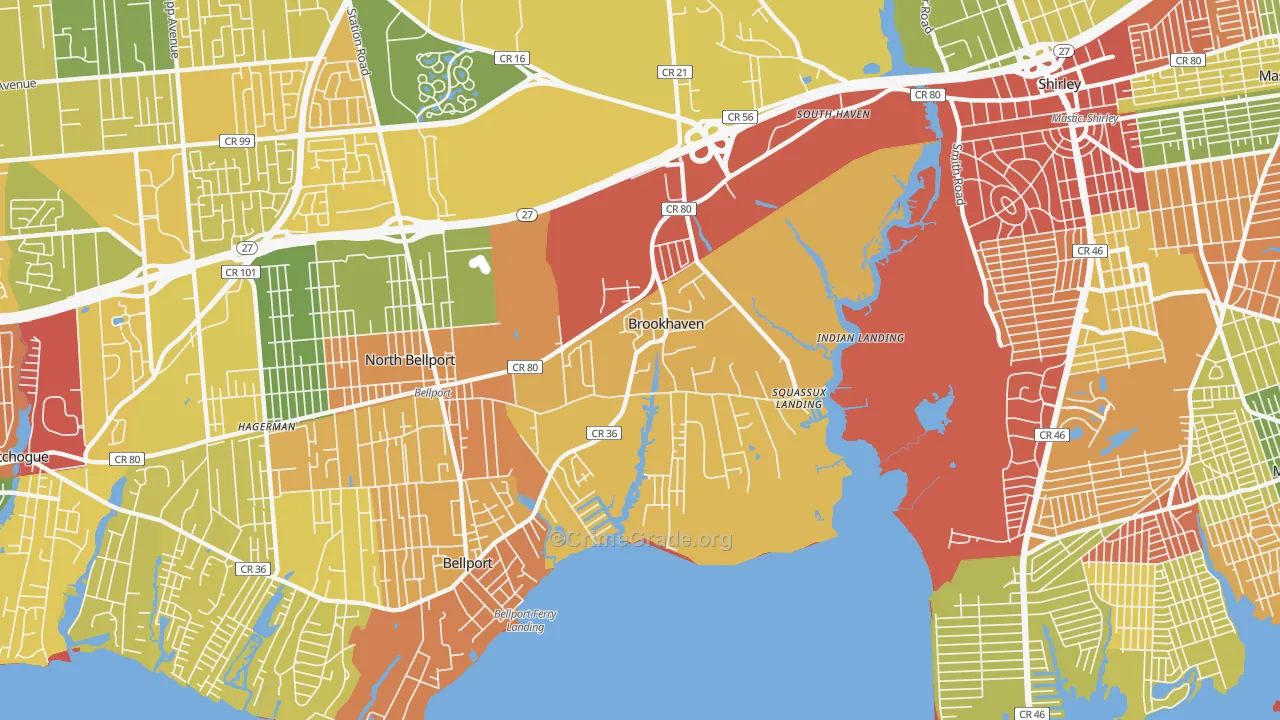 Brookhaven, NY Map of Robbery Rates