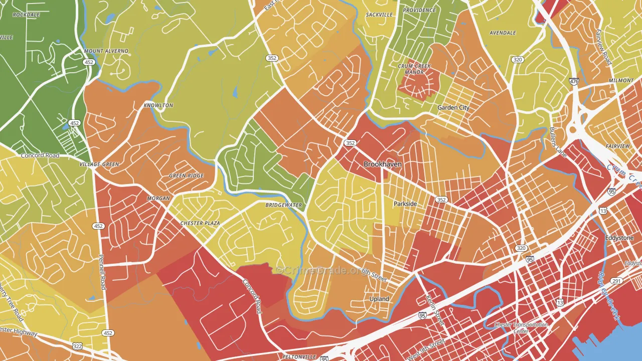 Brookhaven, PA Map of Robbery Rates