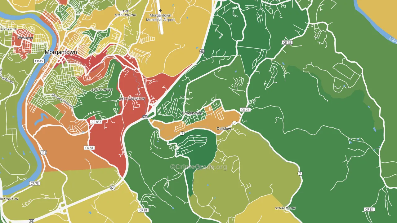 Brookhaven, WV Map of Robbery Rates