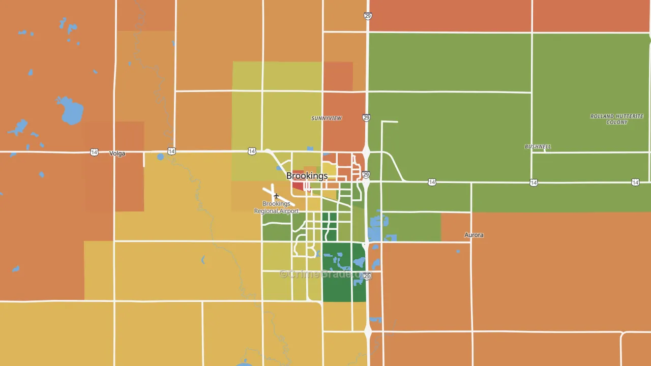 Brookings County, SD Map of Robbery Rates