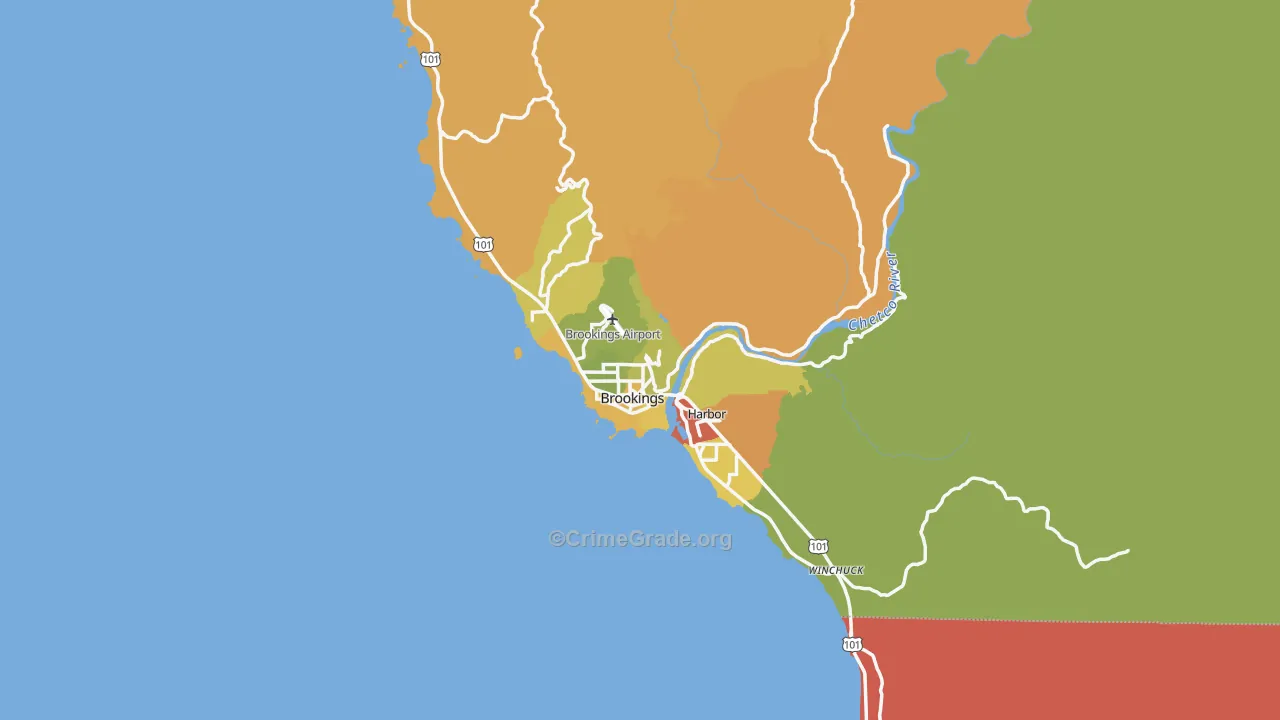 Brookings, OR Map of Robbery Rates