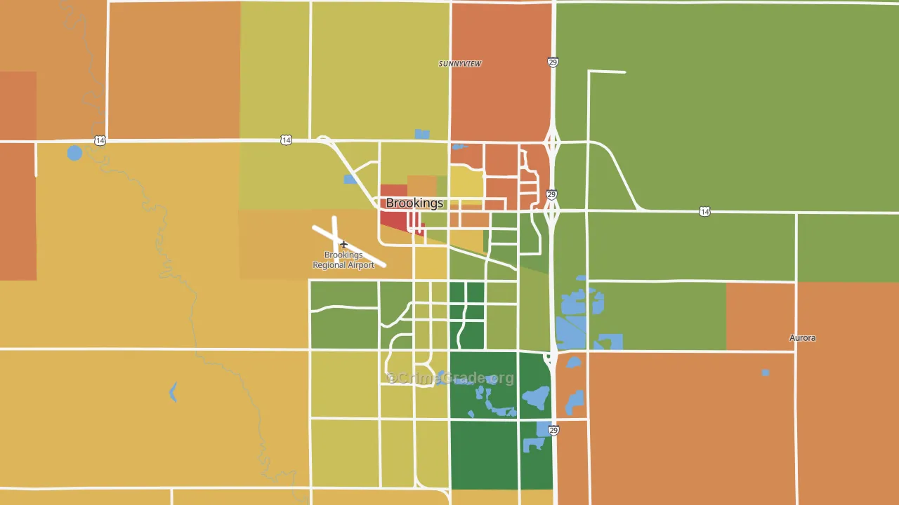 Brookings, SD Map of Robbery Rates