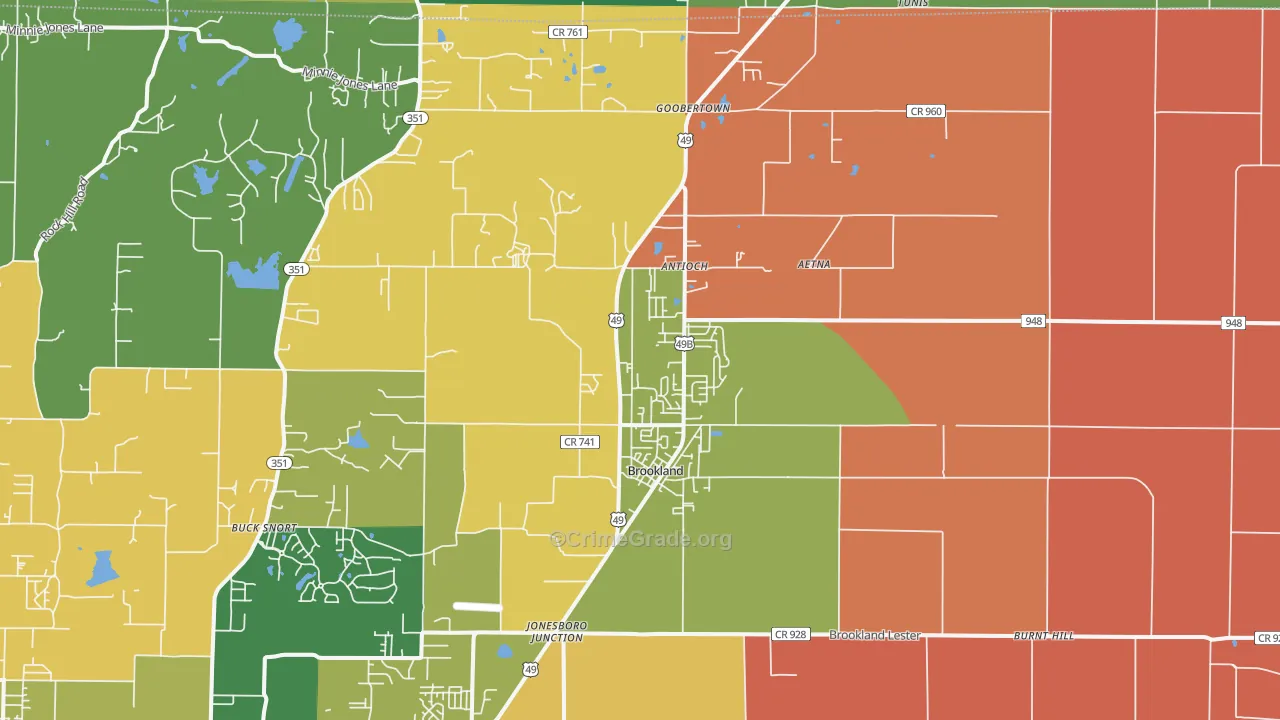 Brookland, AR Map of Robbery Rates