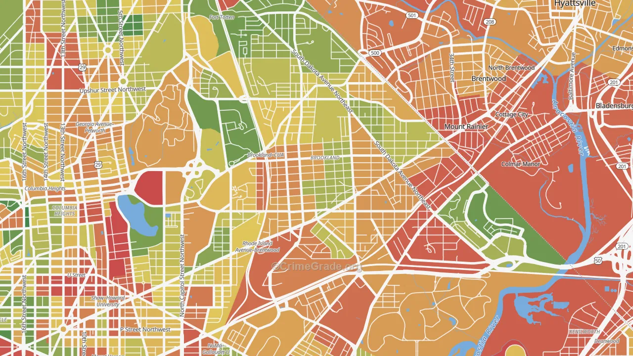 Brookland, Washington, DC Map of Robbery Rates