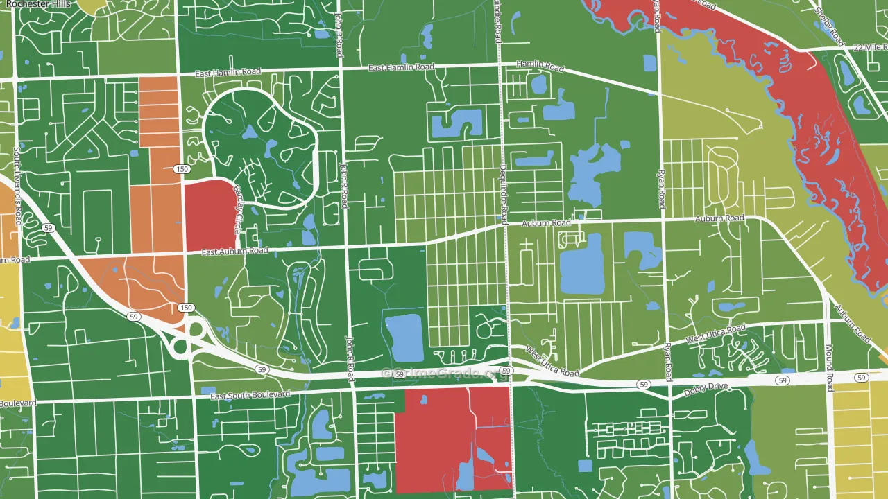 Brooklands Park, Rochester Hills, MI Map of Robbery Rates