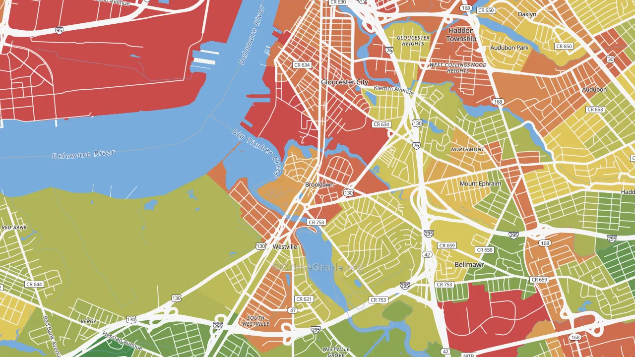 Brooklawn, NJ Map of Robbery Rates