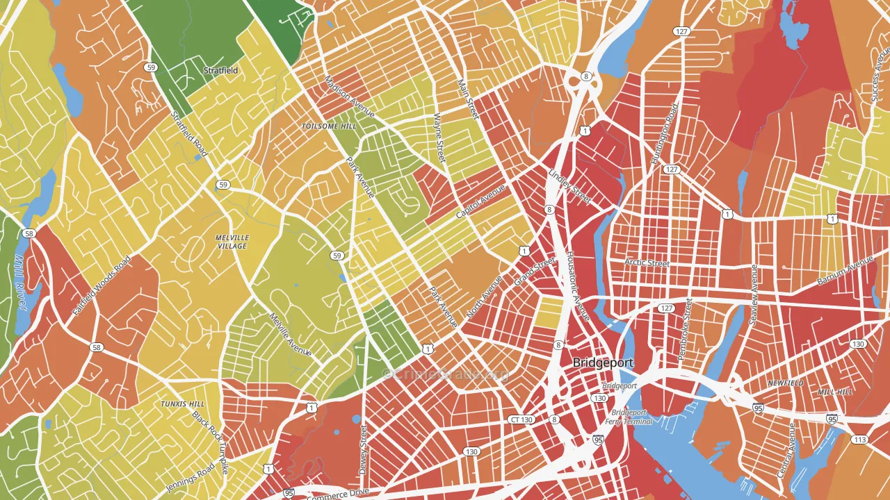 Brooklawn-St. Vincent, Bridgeport, CT Map of Robbery Rates