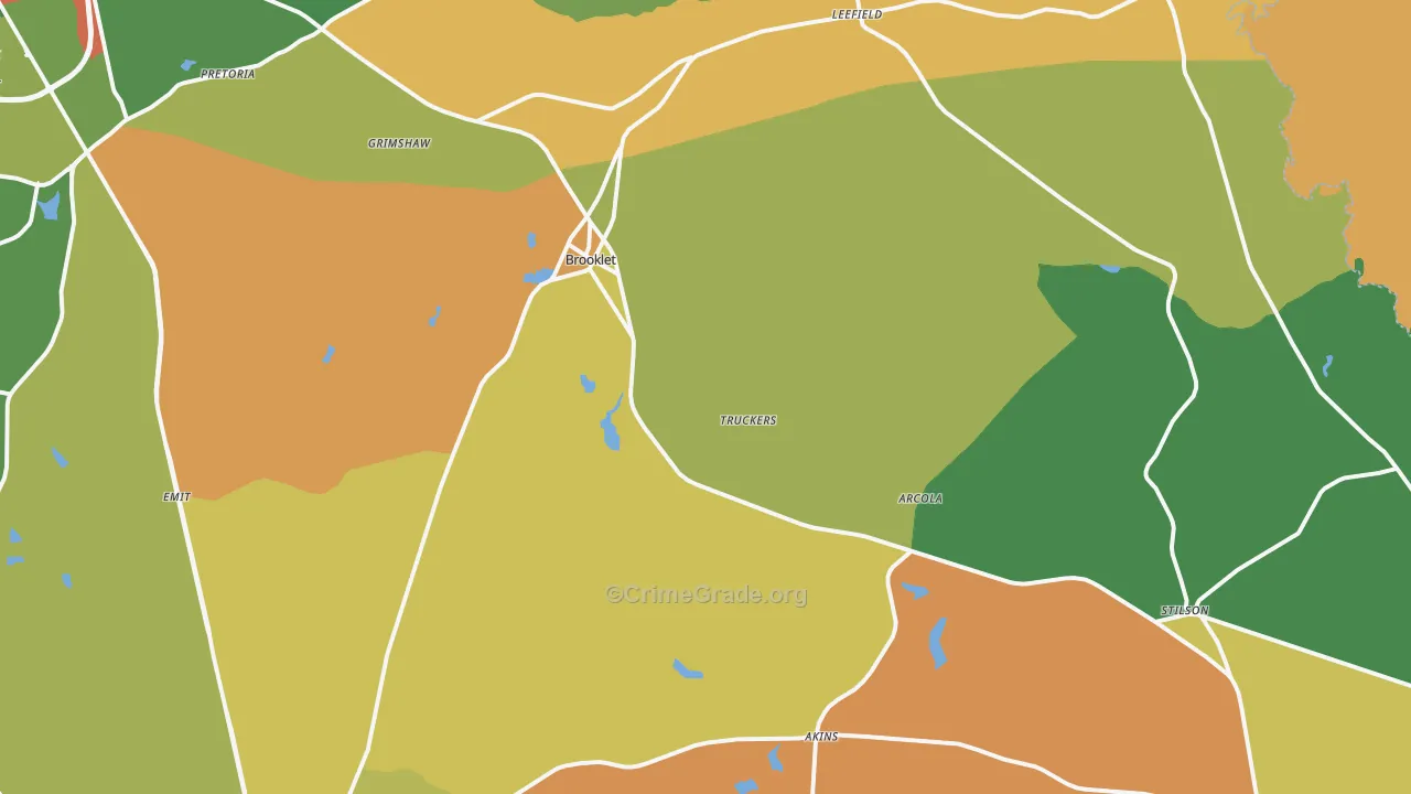 Brooklet, GA Map of Robbery Rates