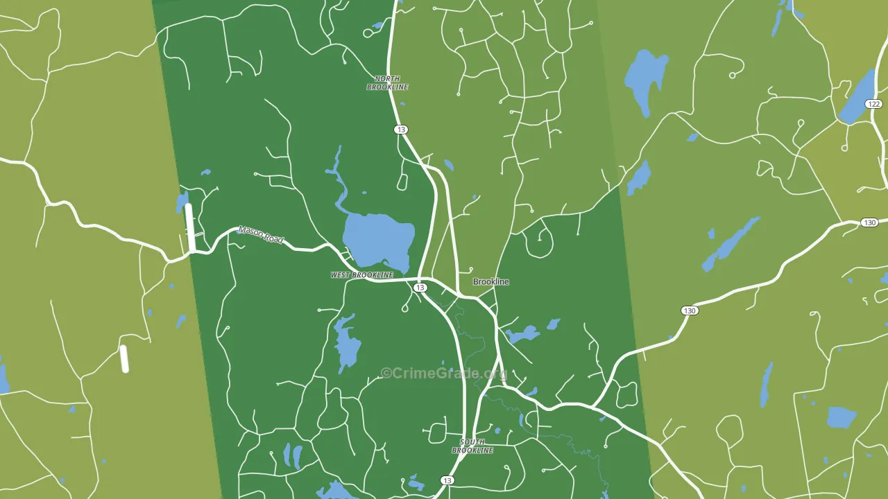 Brookline, NH Map of Robbery Rates