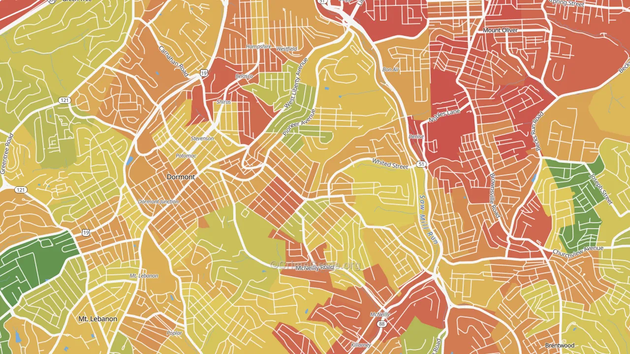 Brookline, Pittsburgh, PA Map of Robbery Rates