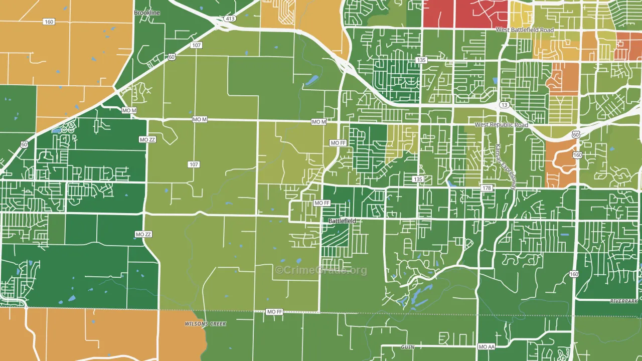 Brookline Station, MO Map of Robbery Rates
