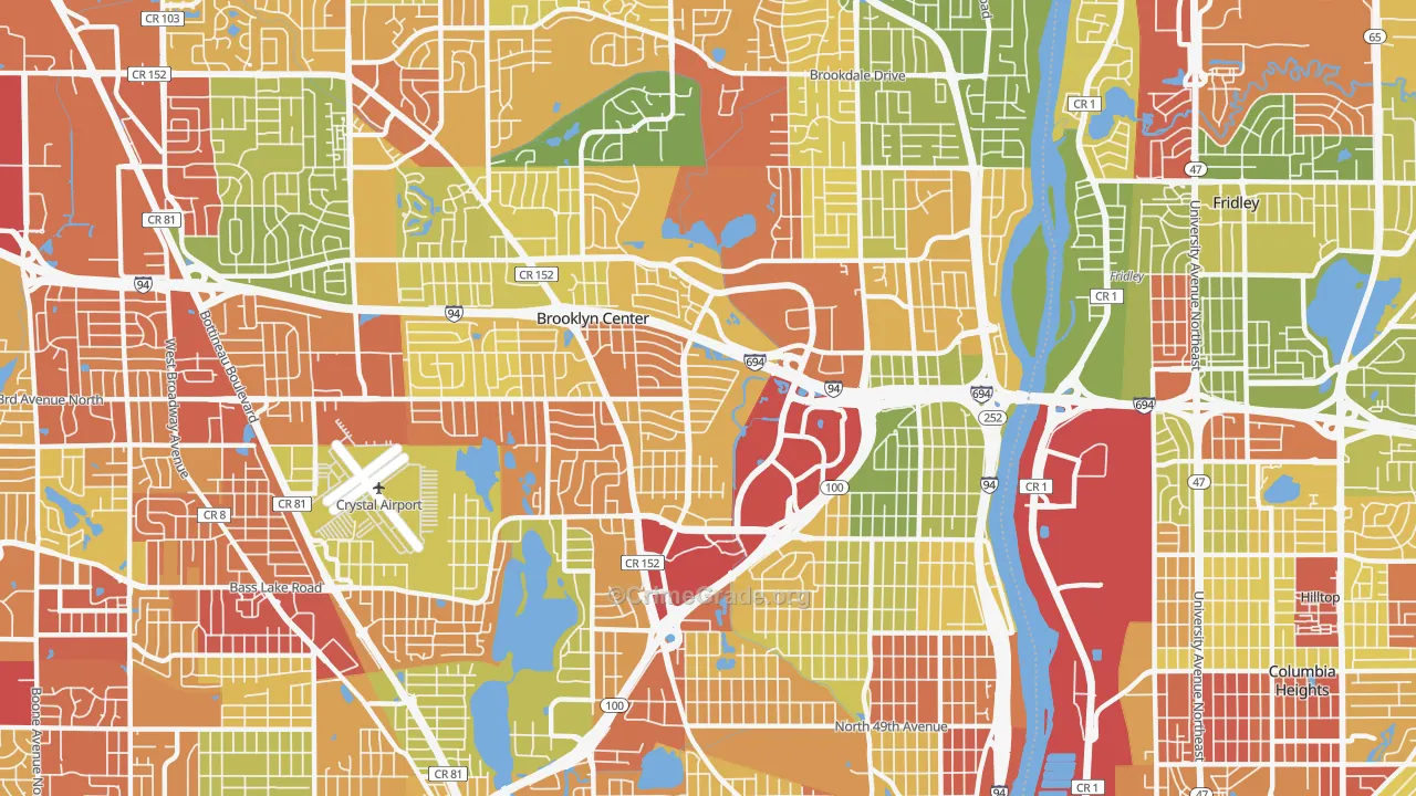 Brooklyn Center, MN Map of Robbery Rates