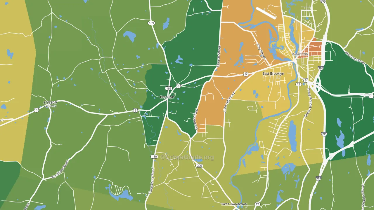 Brooklyn, CT Map of Robbery Rates