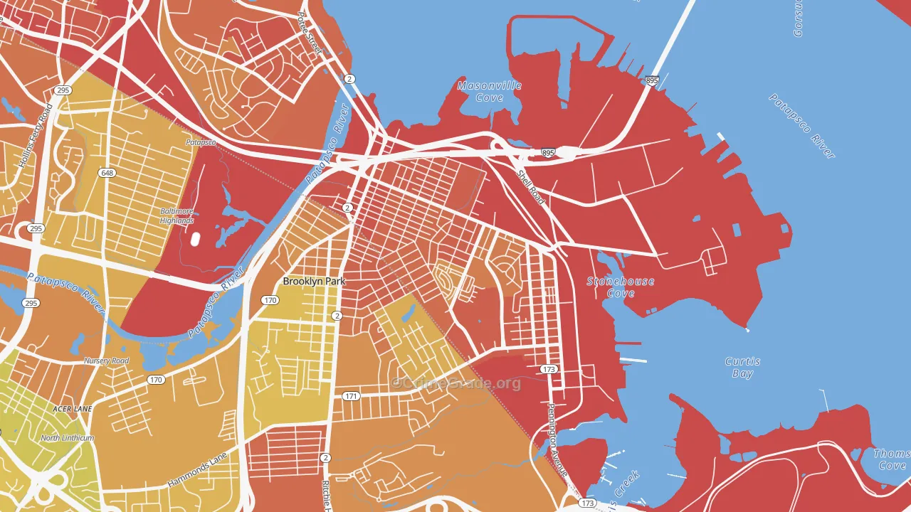 Brooklyn-Curtis Bay, Brooklyn, MD Map of Robbery Rates