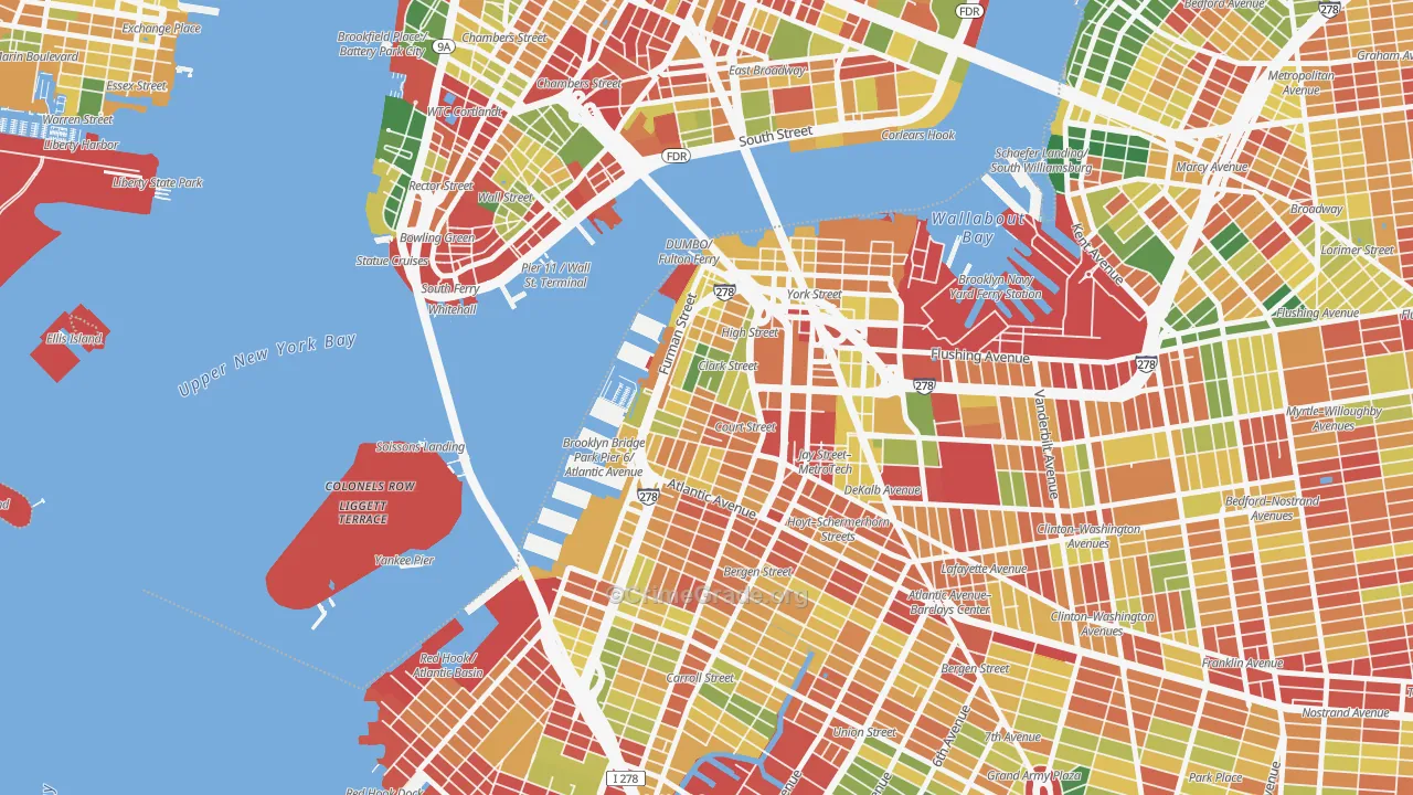 Brooklyn Heights, Brooklyn, NY Map of Robbery Rates