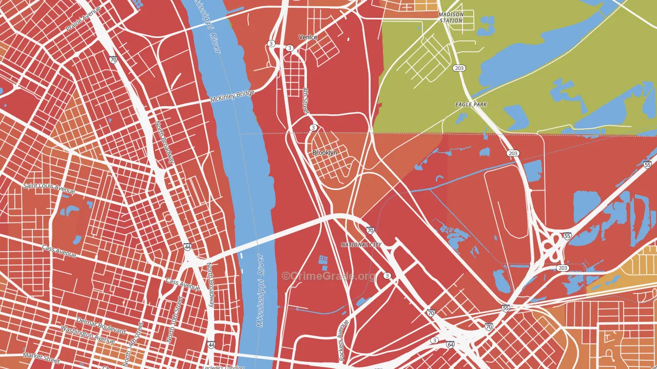 Brooklyn, IL Map of Robbery Rates