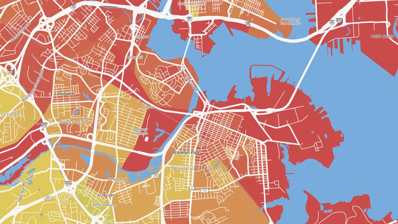 Brooklyn, MD Map of Robbery Rates